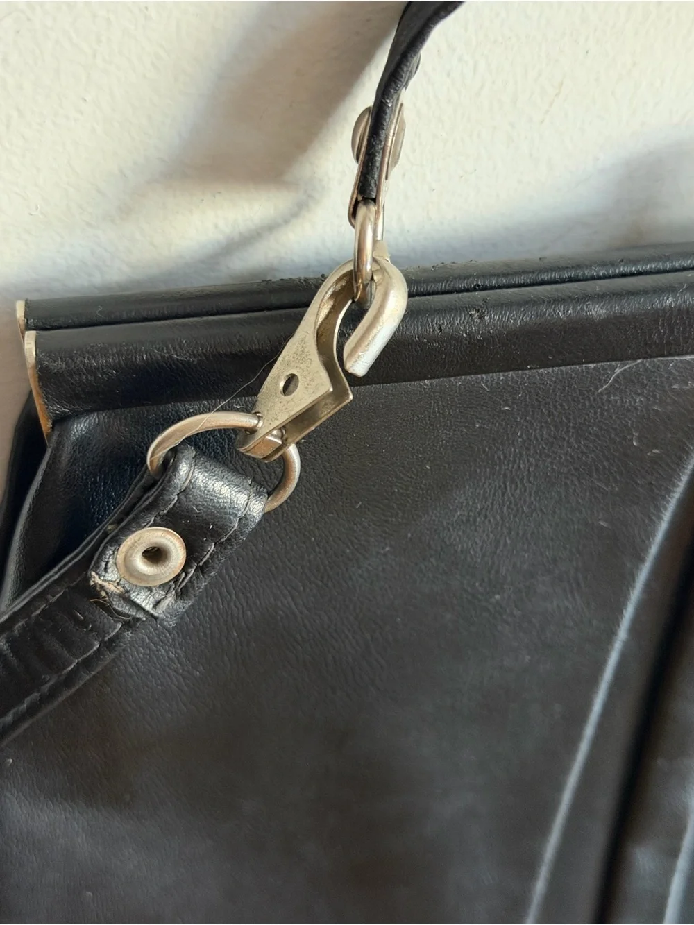 Vintage 1950s Black Pleated Frame Handbag ILGWU Union Made Mid Century Purse